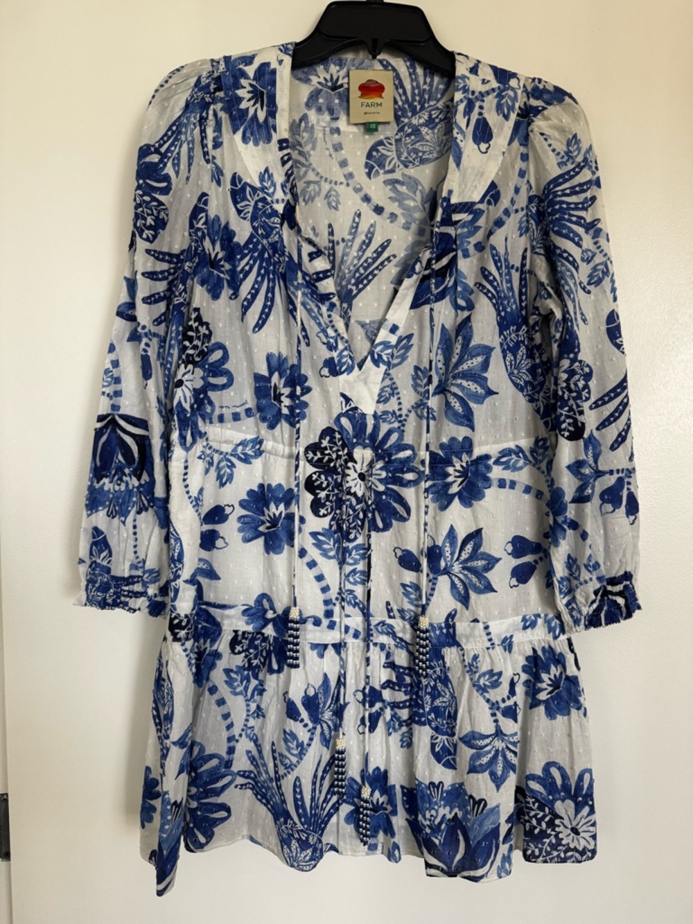 FARM Rio White Mini Dress with Blue Floral Print XS - Picture 3 of 10